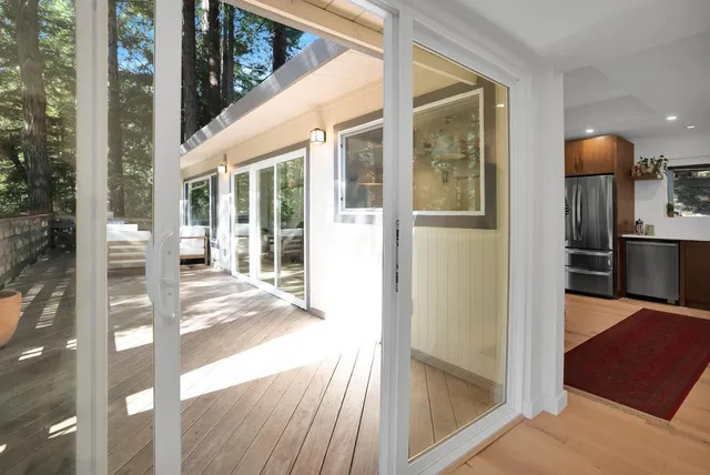 a view of a balcony from a room