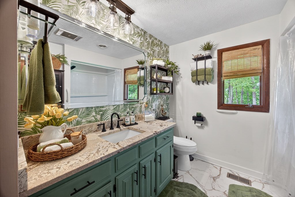 143 Griffintown Road Sparta, TN 38583 - Photo 22 of 35 a bathroom with a granite countertop sink mirror and a toilet