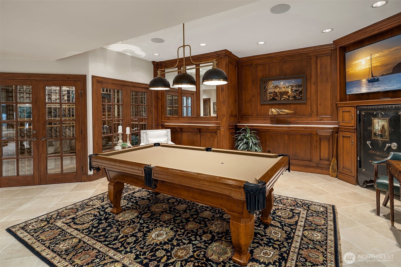 854 Evergreen Point Road Medina, WA 98039 - Photo 25 of 40 a room with pool table and windows