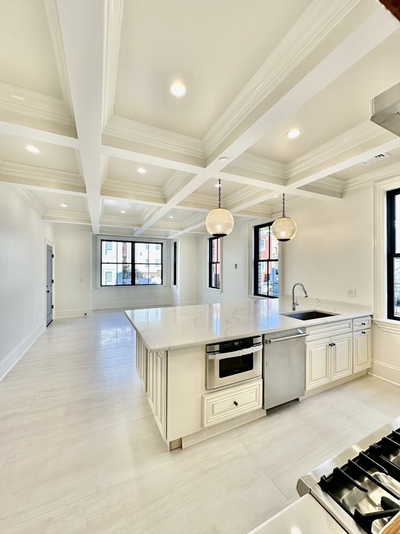 6 Douglas Street, Unit 1L Boston, MA 02127 - Photo 4 of 16 a large kitchen with stainless steel appliances granite countertop a stove and a sink