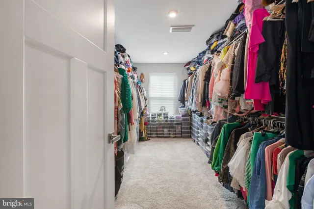 a view of walk in closet with clothes