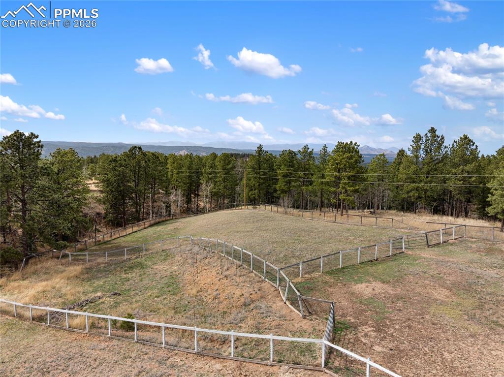 585 Mills Ranch Road Woodland Park, CO 80863 - Photo 14 of 46 View of yard with a view of rural / pastoral area and an enclosed riding area