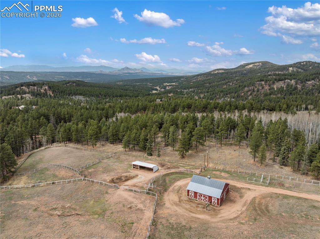 585 Mills Ranch Road Woodland Park, CO 80863 - Photo 9 of 46 View of rural area with a forest and a mountain backdrop