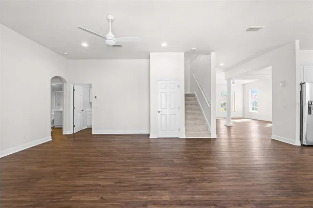 a view of a hallway with closet area