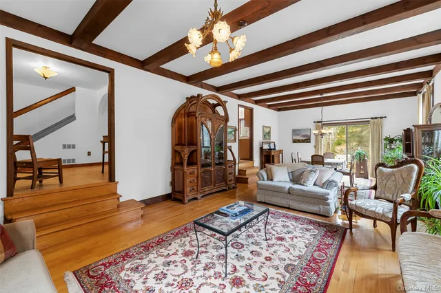 a living room with furniture and a rug