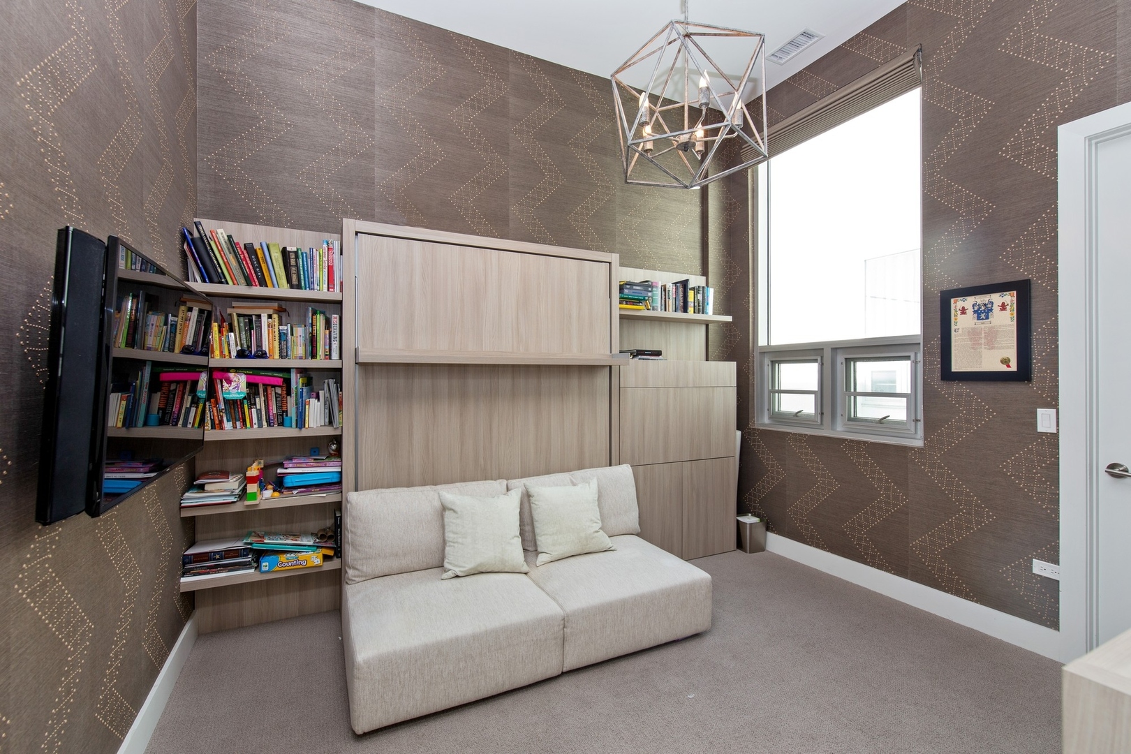 1124 West Adams Street, Unit PHW Chicago, IL 60607 - Photo 14 of 55 a living room with furniture and a book shelf