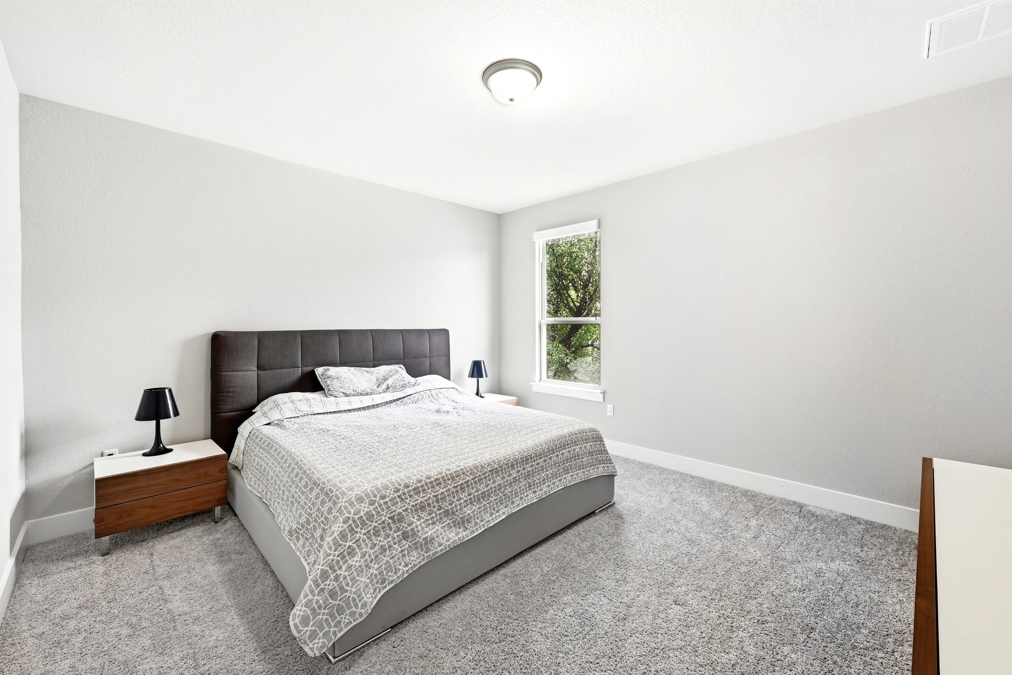 9008 Harper Rae Drive Austin, TX 78717 - Photo 26 of 39 Carpeted room featuring light gray walls, a single window with white trim, and a ceiling-mounted light fixture