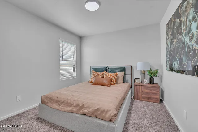 a bedroom with a bed and window