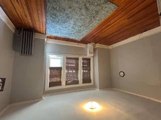 62-53 80th Road Queens, NY 11385 - Photo 8 of 11 Empty room with radiator, ornamental molding, and dark wood-type flooring