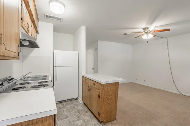 a kitchen with a sink a refrigerator and a stove