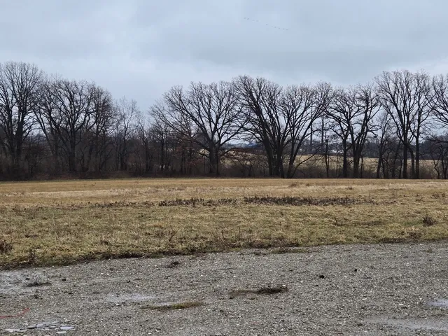 a view of yard covered with snow in front of house