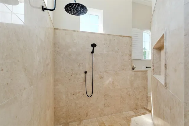 a view of a back yard with a bench