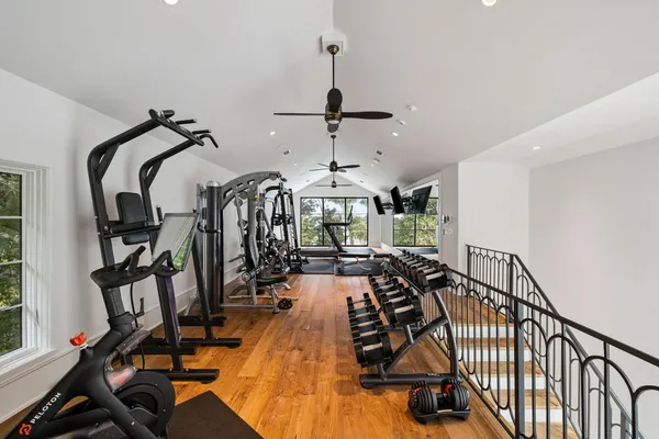 a view of a room with gym equipment