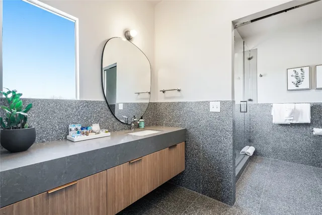 a view of outdoor space with wooden floor