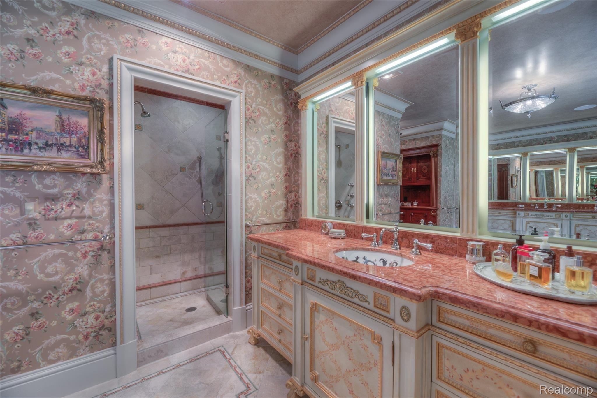 9715 North Eston Road Clarkston, MI 48348 - Photo 31 of 51 LeBijou China sinks, marble floor and counters.