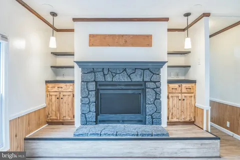 a view of fireplace and utility room