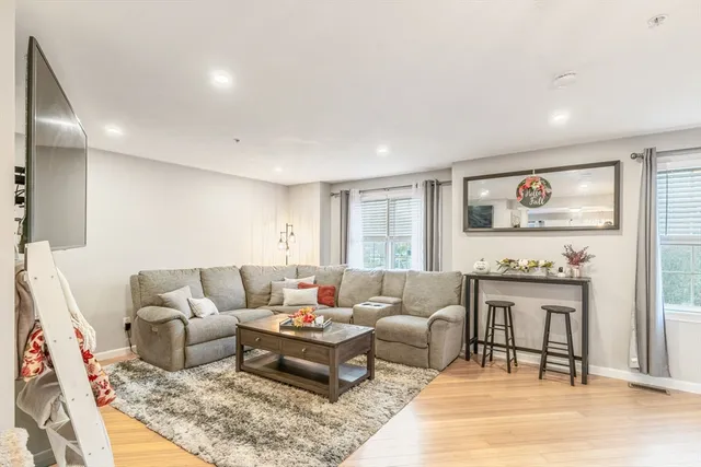 a living room with furniture and a rug