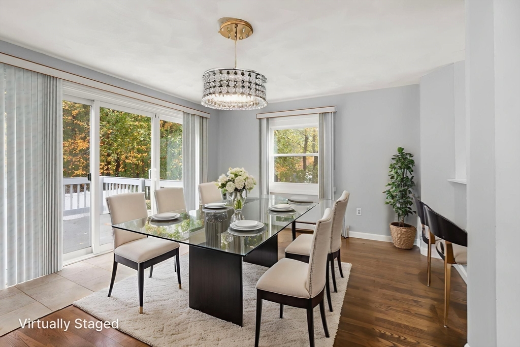 8 McDonald Road Wilmington, MA 01887 - Photo 8 of 40 a view of a dining room with furniture a chandelier and wooden floor
