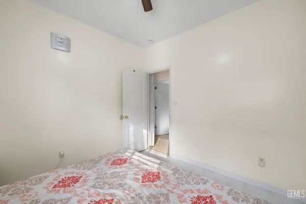 a bedroom with a bed