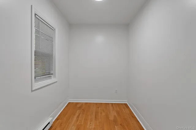 a view of a small space with a window