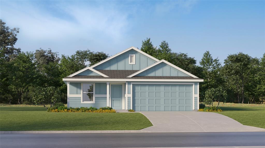 11570 Antrim Place Rhome, TX 76078 - Photo 1 of 1 View of front of house with a front lawn, board and batten siding, an attached garage, driveway, and roof with shingles
