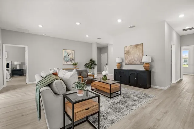 a living room with furniture