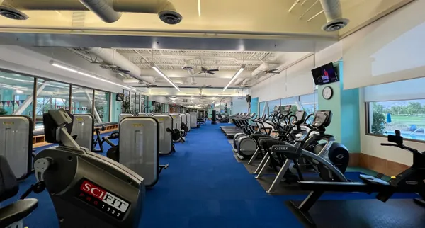 a view of a room with gym equipment
