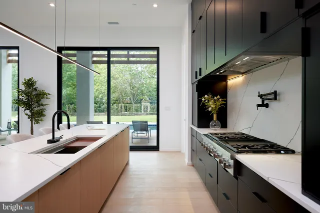 a view of a balcony with wooden floor
