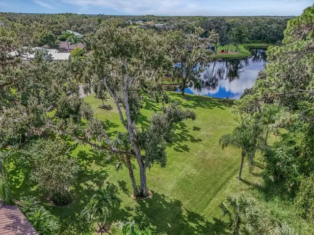 a view of a garden with a fountain