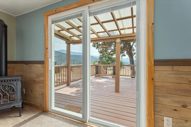 a view of a porch with a door