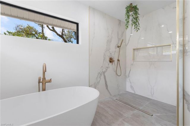 a bathroom with a bathtub