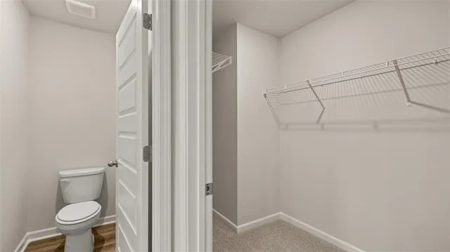 a bathroom with a shower and a toilet