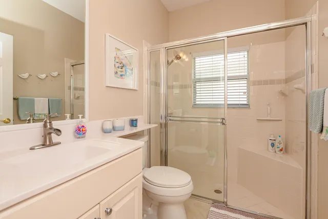 a bathroom with a sink mirror vanity and toilet