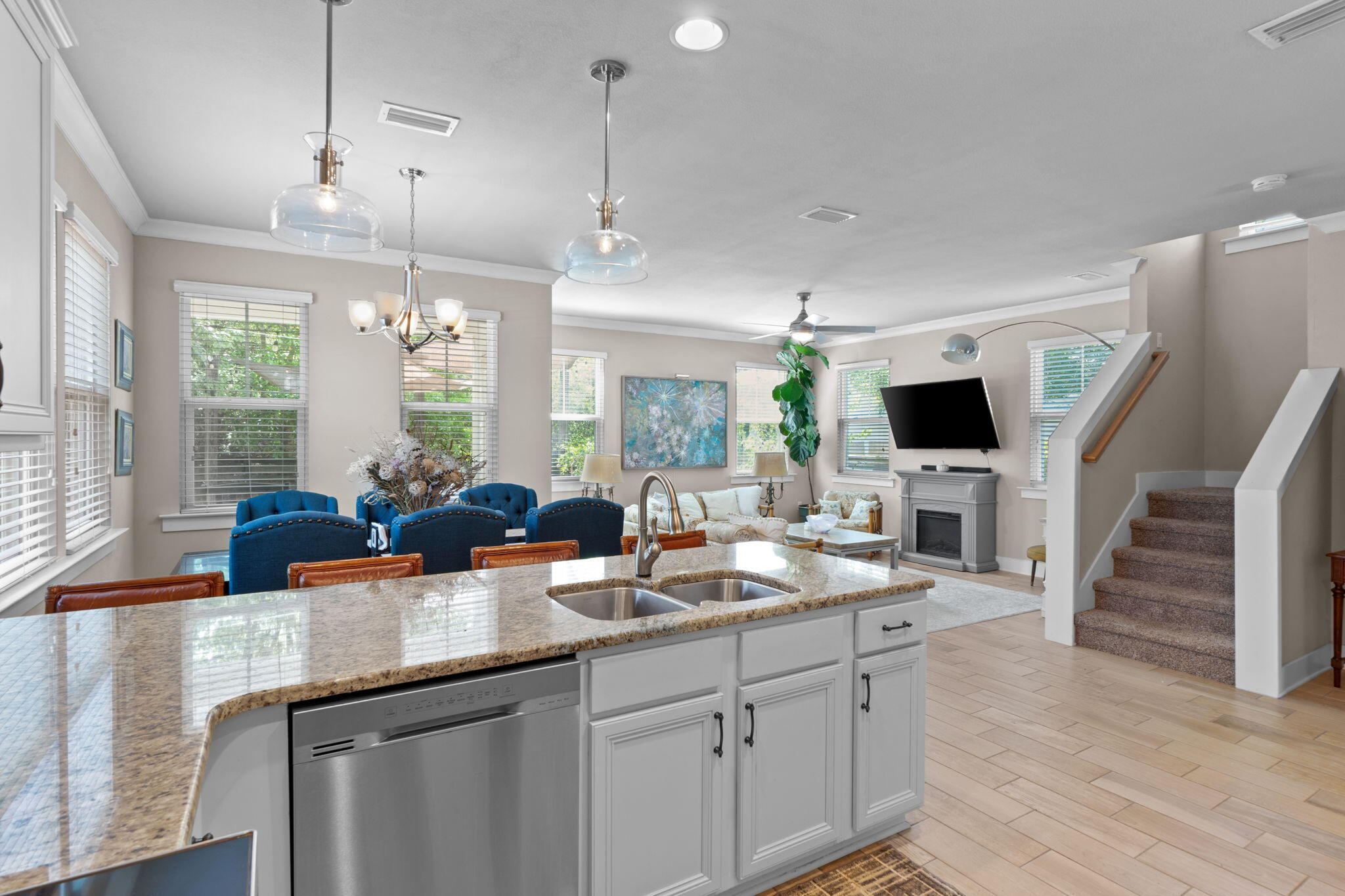 160 Montclair Avenue Santa Rosa Beach, FL 32459 - Photo 14 of 48 a kitchen with granite countertop a sink and a flat screen tv