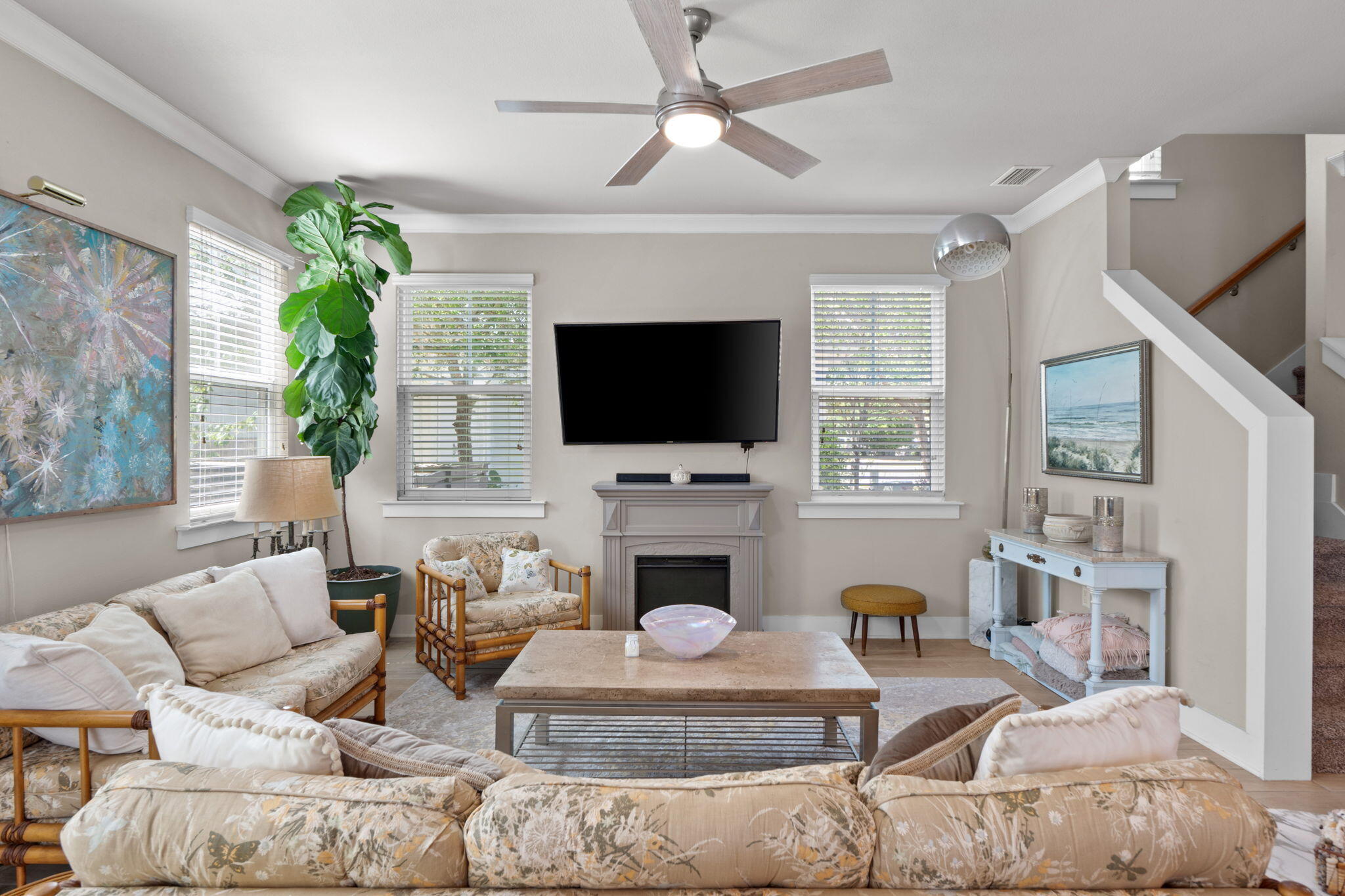 160 Montclair Avenue Santa Rosa Beach, FL 32459 - Photo 16 of 48 a living room with furniture a fireplace and a flat screen tv