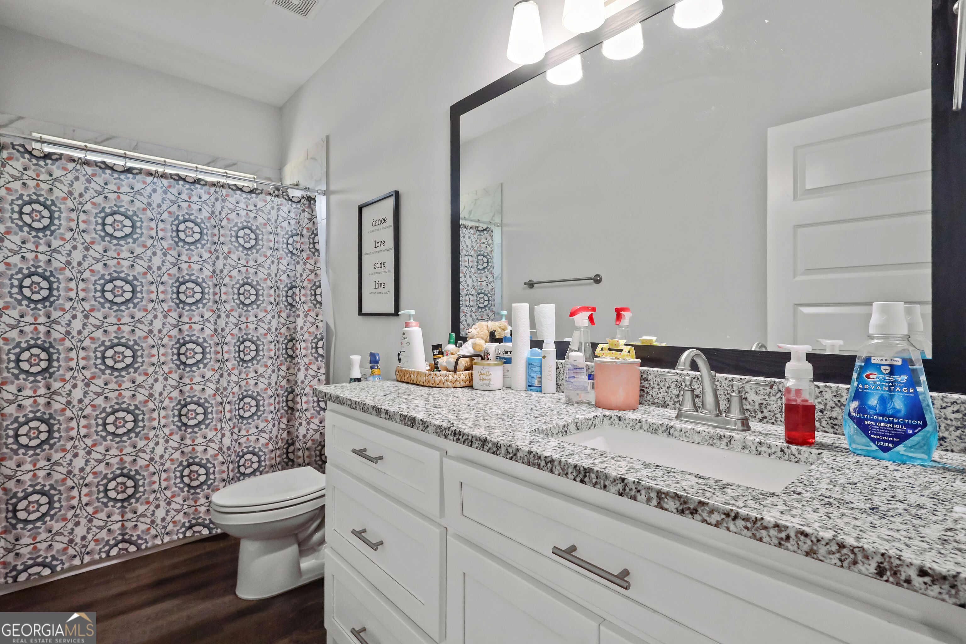 189 Common Way Jesup, GA 31545 - Photo 23 of 30 a bathroom with a granite countertop toilet sink and mirror