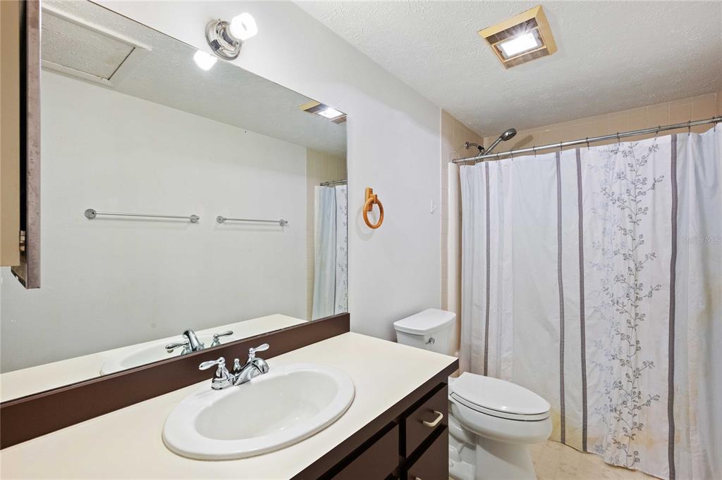 14835 Ramsey Road Dade City, FL 33523 - Photo 37 of 59 a bathroom with a sink toilet a mirror and shower curtain