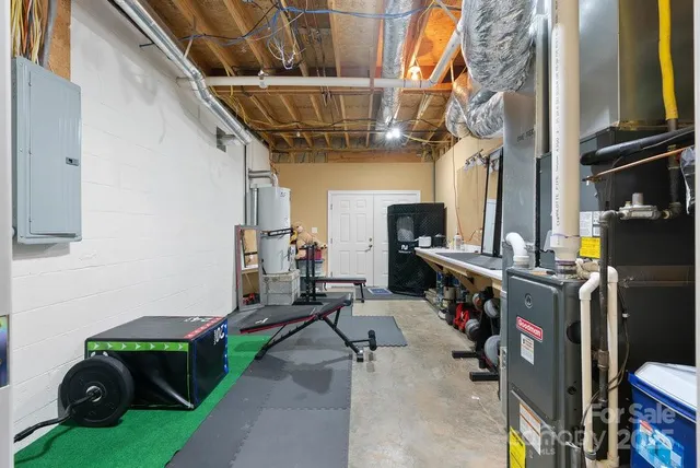 a building outdoor space with seating