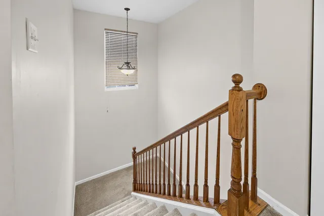 a view of a hallway with windows