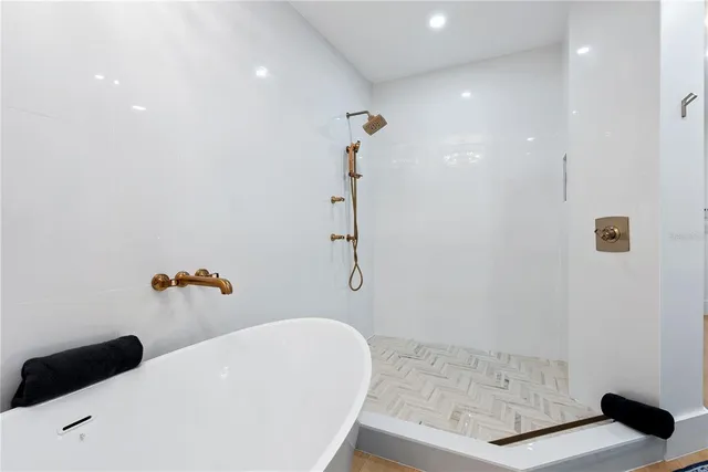 a bathroom with a bathtub