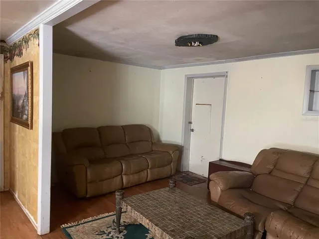 a living room with furniture and a rug