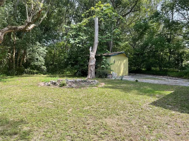 a view of a garden with a slide