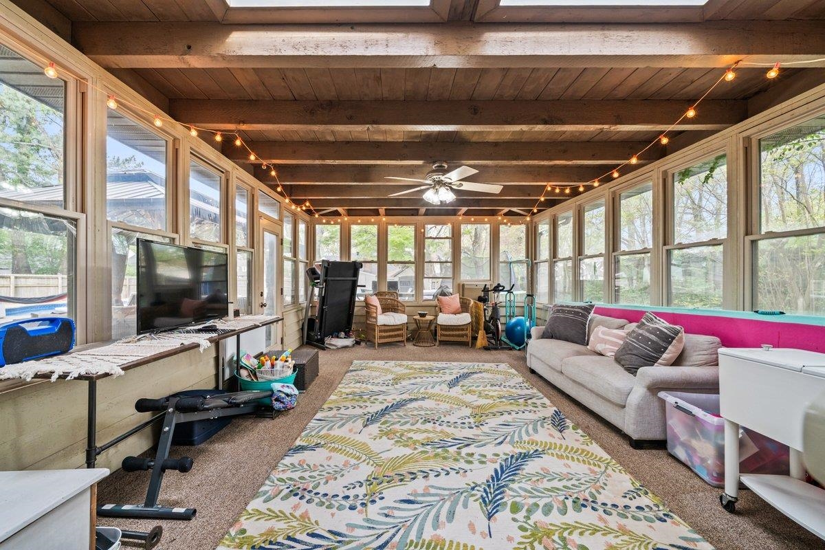2135 Brierbrook Road Germantown, TN 38138 - Photo 22 of 25 Sunroom / solarium with outdoor seating, ceiling fan, beamed ceiling, and a patio