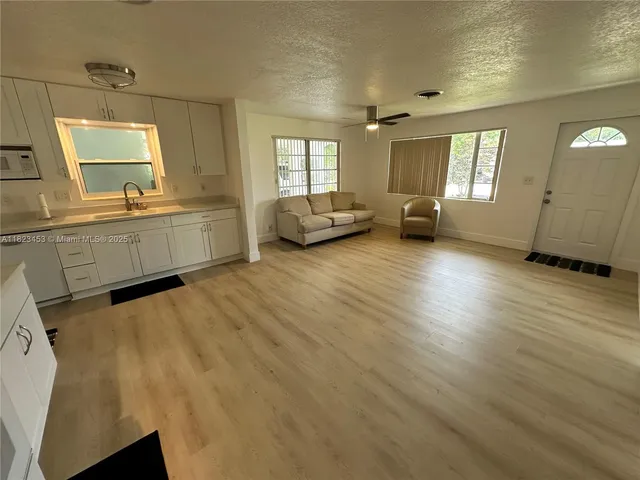 a large room with a window