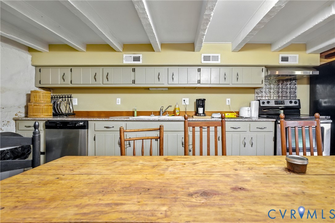 11826 Colonial Trail West Spring Grove, VA 23881 - Photo 34 of 42 a kitchen with stainless steel appliances kitchen island granite countertop a sink cabinets and wooden floor