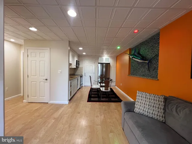 a hallway with a couch