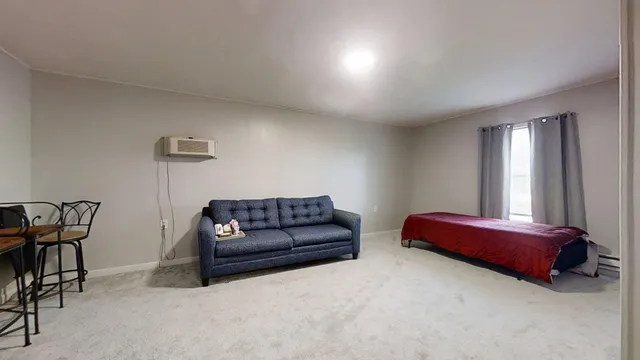 a living room with furniture a bed and a couch
