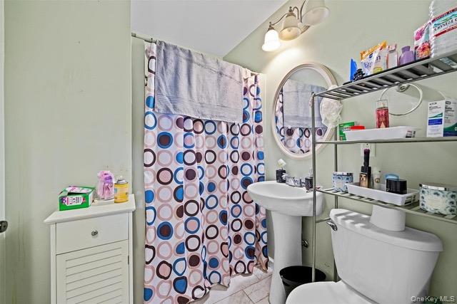 448 Old Mountain Road Port Jervis, NY 12771 - Photo 24 of 29 a bathroom with a sink a toilet and a shower curtain