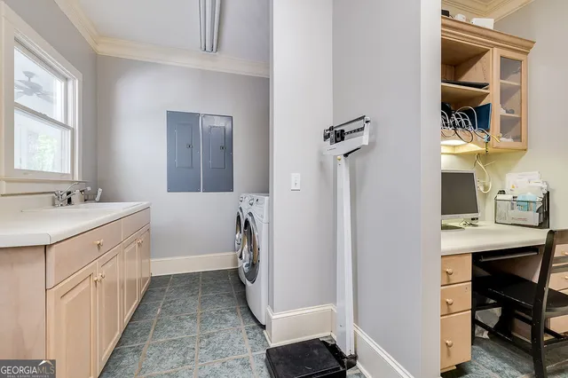 a view of a workspace with furniture and toys