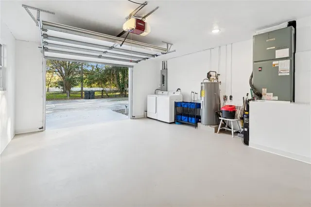 a storage room with furniture and a large window
